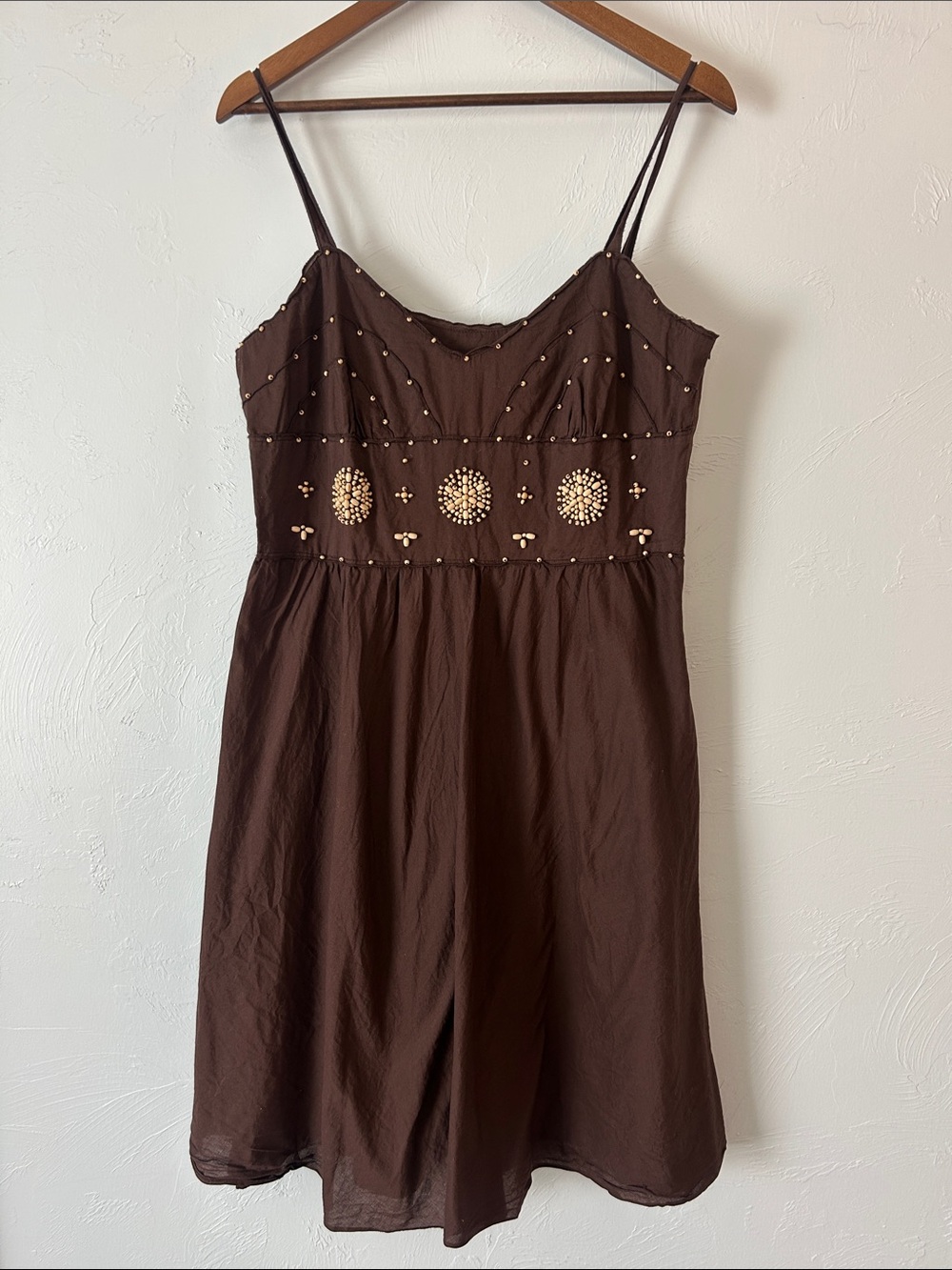 Brown Beaded Spaghetti-Strap Dress